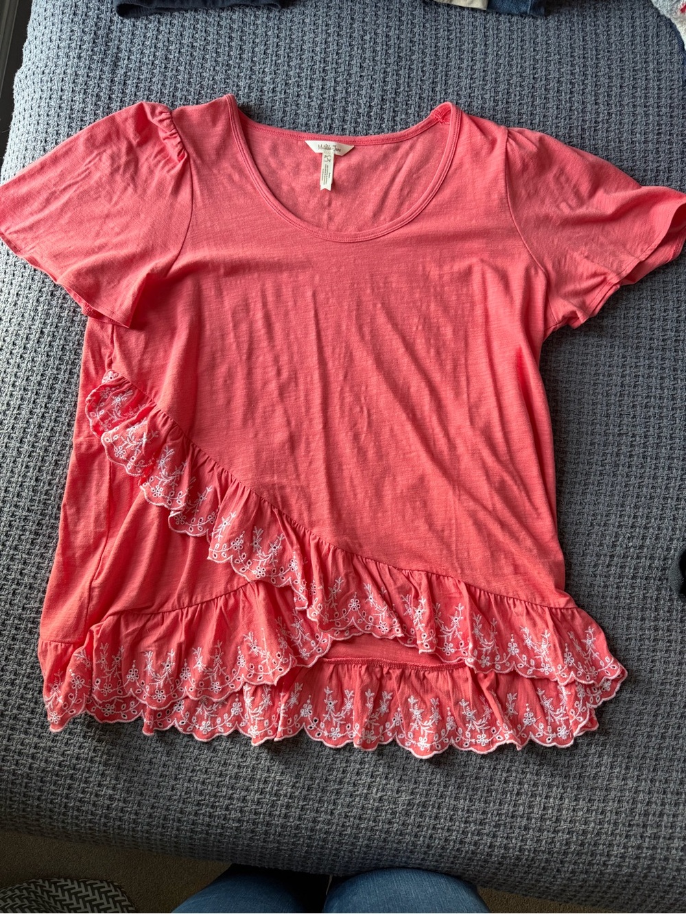 Matilda Jane Women’s Coral Pink Ruffle Short Sleeve Top